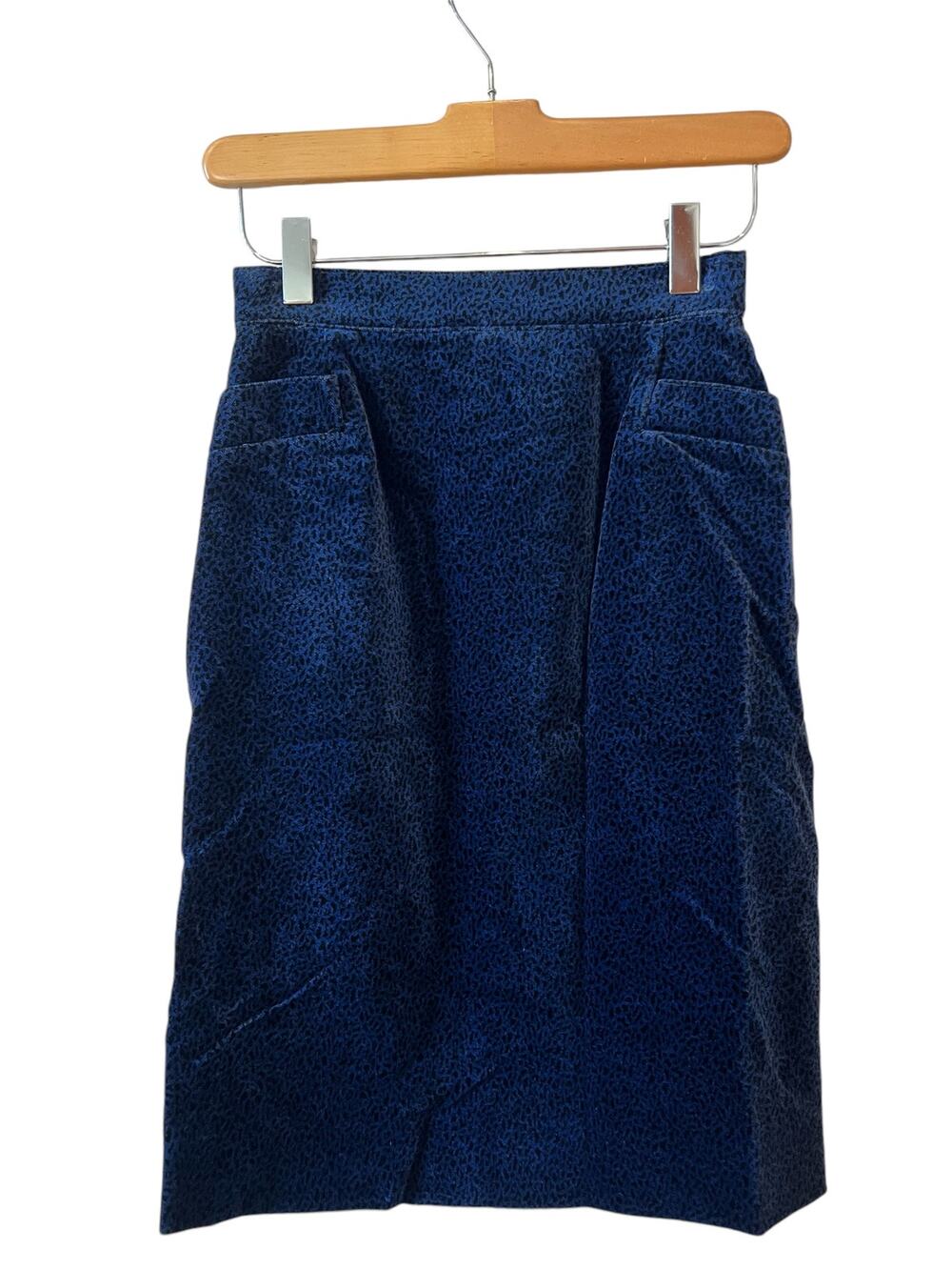 Vintage Krizia dark blue velvet animal print skirt